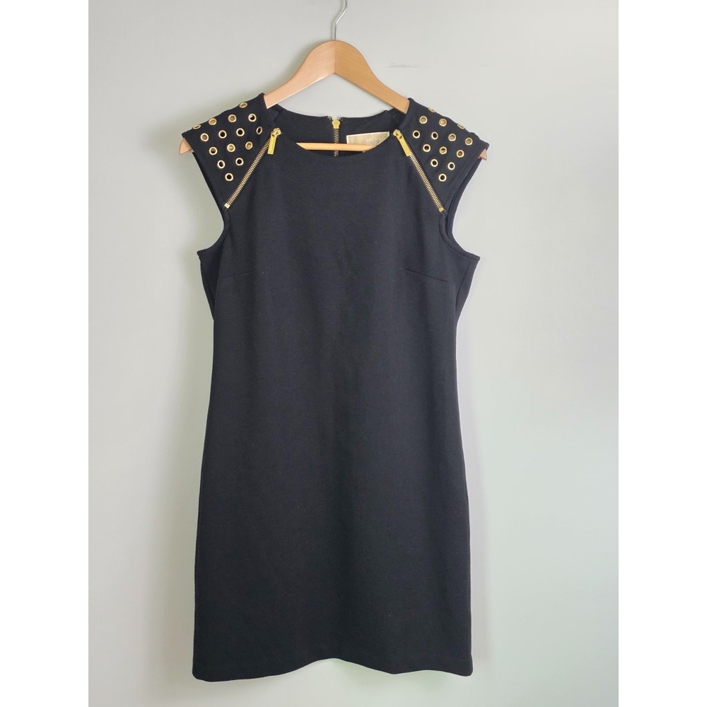 Michael Kors Dress Size M Medium Black Sleeveless Classic Gold Decor Zip Closure